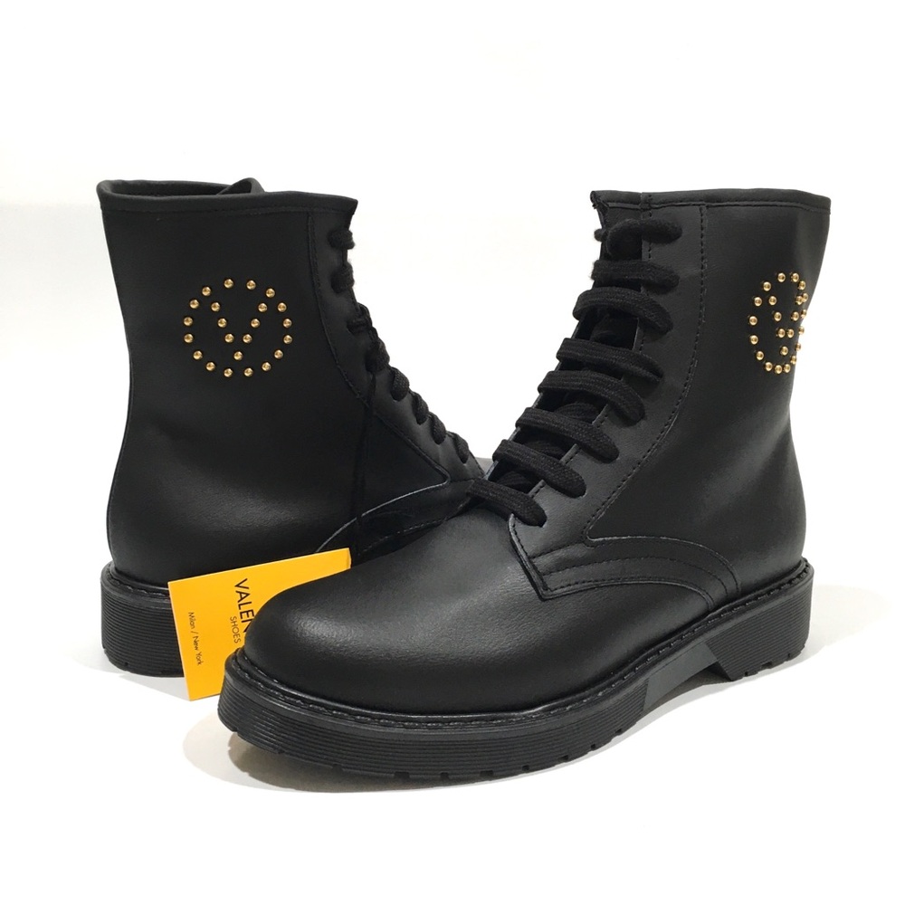 VALENTINO BY MARIO VALENTINO MARTY LACE UP BOOTS -BLACK LEATHER -US 7.5 -NEW
